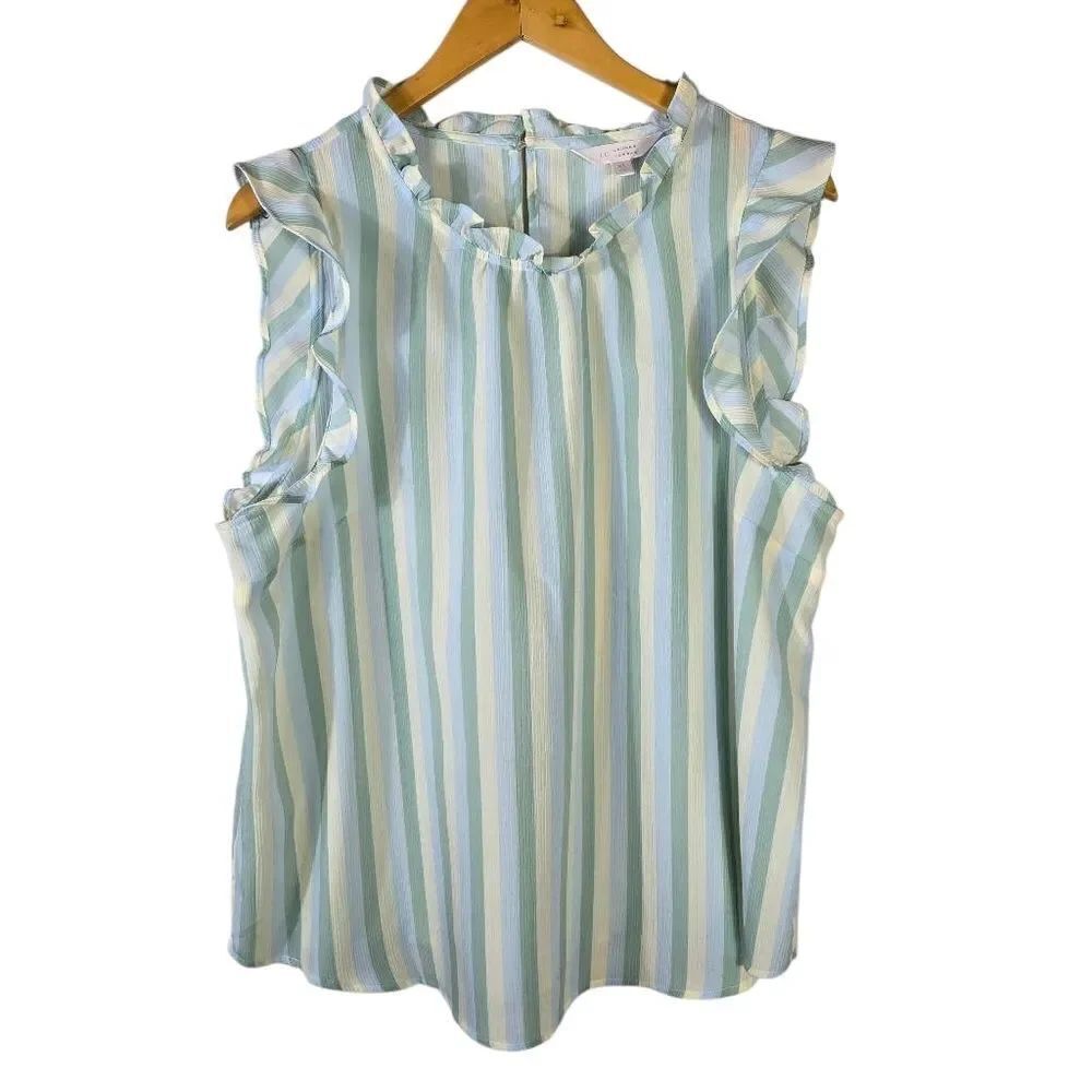 LC Lauren Conrad Striped Ruffle Sleeve Blouse Size Xl